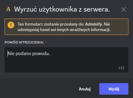 Wygląd formularza polecenia /ban
