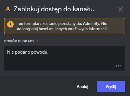 Wygląd formularza komendy /lock